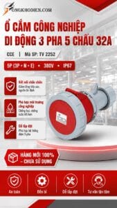 Ổ cắm công nghiệp di động 3 pha 5 chấu 32A 7 Ổ cắm công nghiệp 32A 5P 380V IP67 chống bụi chống nước