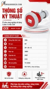 Ổ cắm công nghiệp di động 3 pha 5 chấu 32A 8 Ổ cắm công nghiệp 32A 5P 380V IP67 chống bụi chống nước