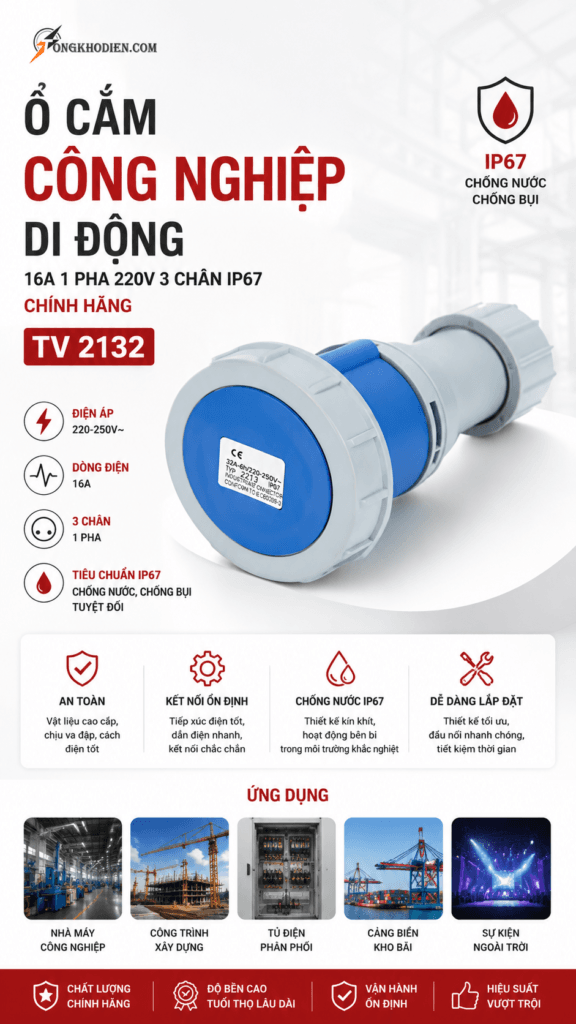 Ổ Cắm Công Nghiệp Di Động 16A 1 Pha 220V 3 Chân IP67 Chính Hãng 7 Ổ Cắm Công Nghiệp Di Động 16A 1 Pha 220V 3 Chân IP67