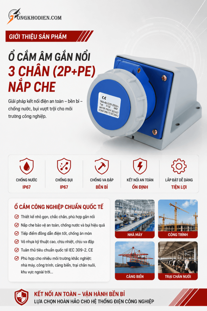 Ổ Cắm Công Nghiệp Gắn Nổi 1 Pha 16A 3 Chấu IP67 Chống Nước 10 o-cam-cong-nghiep-gan-noi-16a-ip67