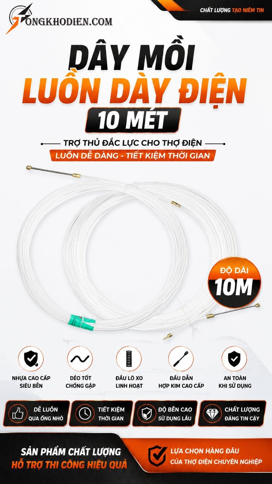 Dây Mồi Luồn Dây Điện 10 Mét Dẻo Bền Dễ Luồn 6 Dây mồi luồn dây điện 10 mét dễ luồn chống gập