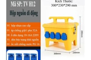 Hộp Cấp Nguồn Di Động 8 Ổ Đa Năng 3 Pha 32A 2 Hộp cấp nguồn di động 8 ổ đa năng TV H12 tích hợp aptomat 3 pha 32A, cấp điện an toàn cho công trình và nhà xưởng.