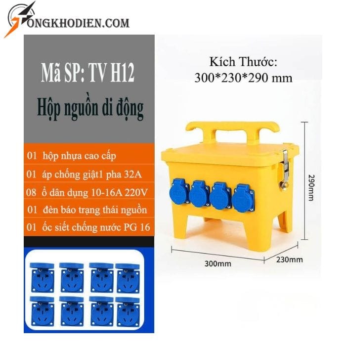 Hop-nguon-4-o-dan-dung-2 Hộp cấp nguồn di động 8 ổ đa năng TV H12 tích hợp aptomat 3 pha 32A, cấp điện an toàn cho công trình và nhà xưởng.