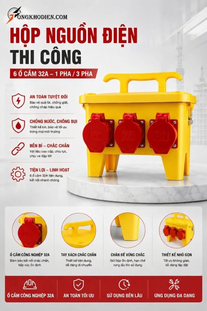 Hộp Nguồn Di Động Công Nghiệp 3 Pha 32A Chống Giật Chịu Tải Cao 8 Hộp nguồn di động công nghiệp 3 pha 32A H7