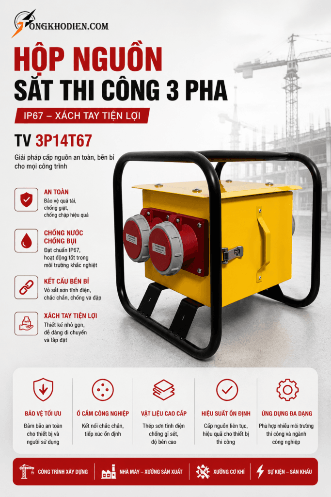 Hộp Nguồn Sắt Thi Công 3 Pha IP67 Xách Tay Chống Nước Chịu Tải Cao