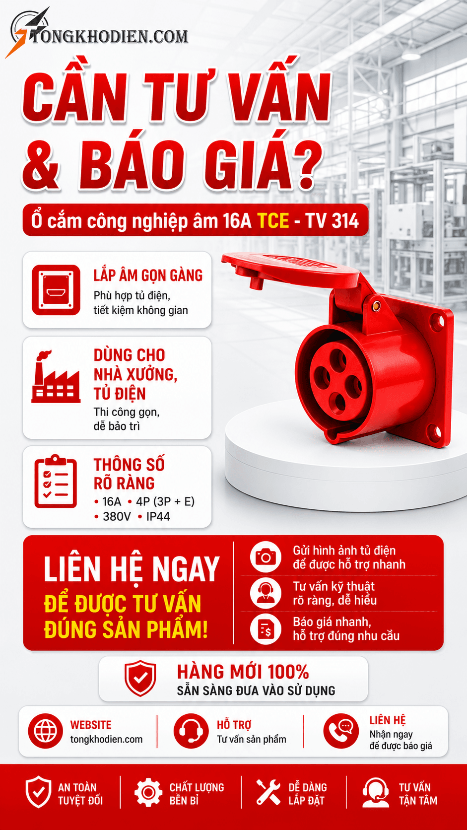 Ổ cắm công nghiệp âm 16A TCE TV 314 8 Ứng dụng thực tế ổ cắm công nghiệp âm dạng thẳng 16A CCE TV 314