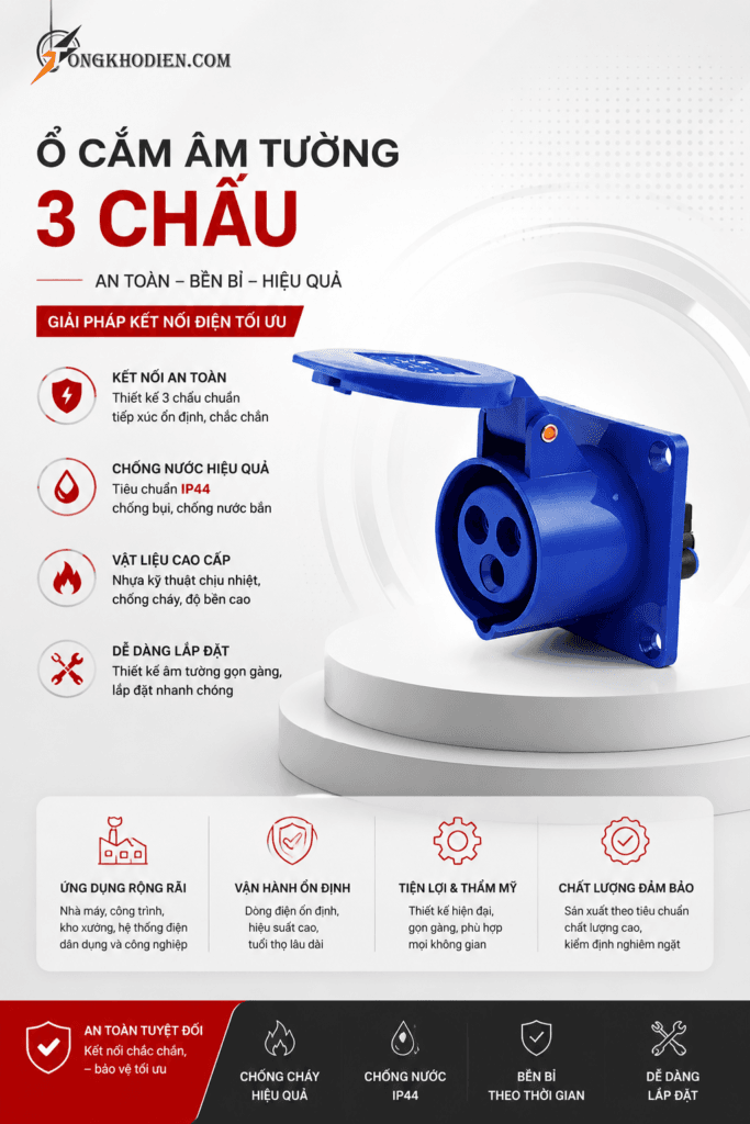 Ổ Cắm Công Nghiệp Âm Dạng Thẳng 16A 3 Chấu 220V – Giải Pháp Điện An Toàn Cho Công Trình 9 Ổ Cắm Công Nghiệp Âm Dạng Thẳng 16A 3 Chấu 220V