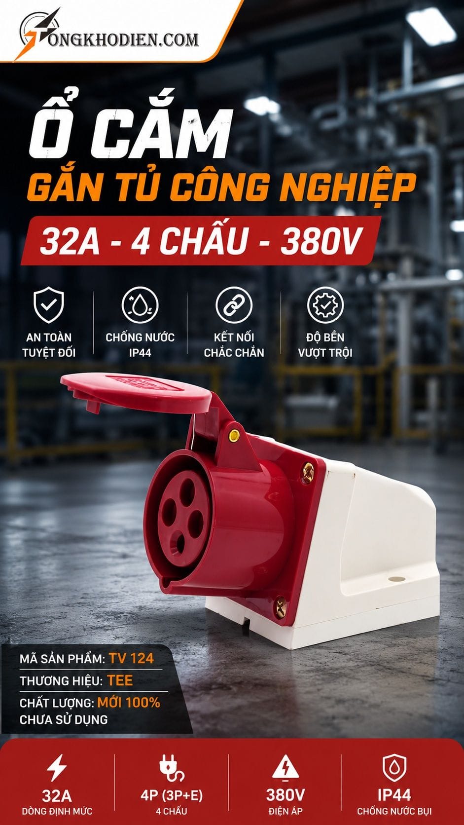 Ổ cắm gắn tủ 32A 4 chấu 380V TEE