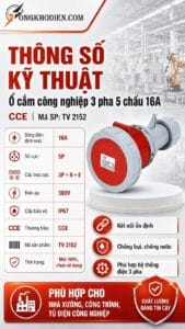 Ổ cắm công nghiệp 3 pha 5 chấu TCE TV 2152 8 O cam noi cong nghiep 32A 4P 380V IP67 5
