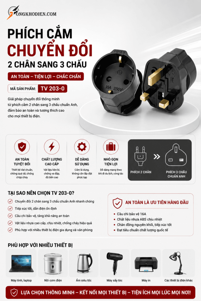 Phích Cắm Chuyển Đổi 2 Chân Sang 3 Chấu Tiện Dụng 9 Phích Cắm Chuyển Đổi 2 Chân Sang 3 Chấu