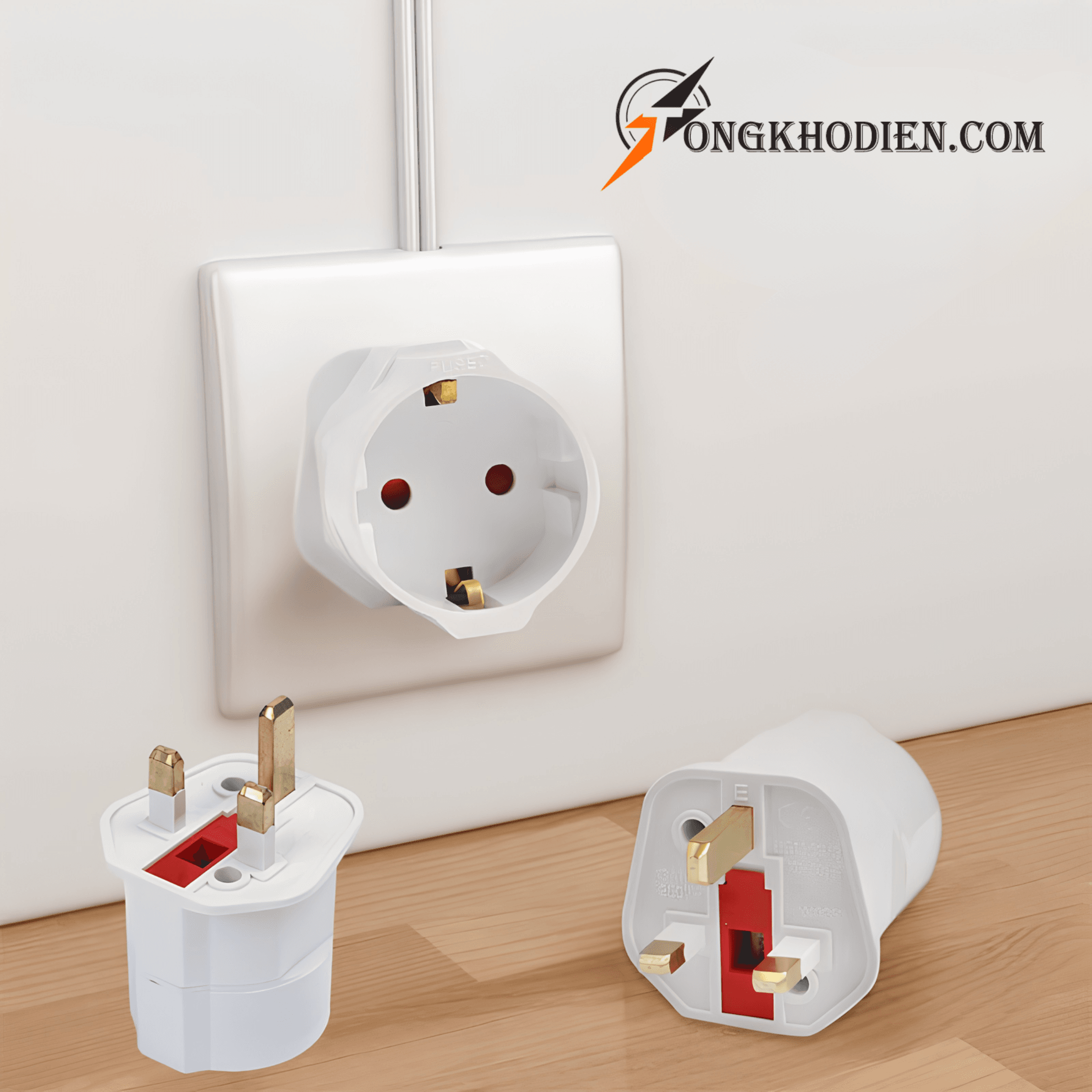 Phích Cắm Chuyển Đổi 2 Chân Sang 3 Chấu 4 Phích cắm chuyển đổi từ đầu cắm 2 chân sang dạng phích điện 3 chấu tiện dụng