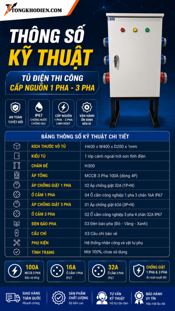 Tủ Điện Thi Công Cấp Nguồn 1 Pha 3 Pha Chịu Tải Cao Cho Công Trường 8 Tủ Điện Thi Công Cấp Nguồn 1 Pha 3 Pha Cho Công Trường