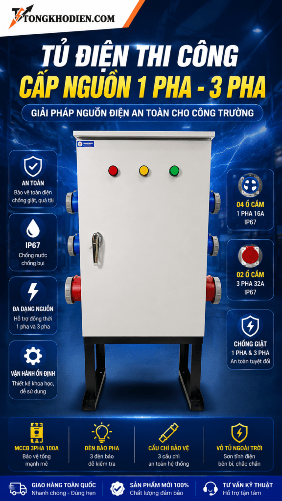 Tủ Điện Thi Công Cấp Nguồn 1 Pha 3 Pha Chịu Tải Cao Cho Công Trường 7 Tủ Điện Thi Công Cấp Nguồn 1 Pha 3 Pha Cho Công Trường