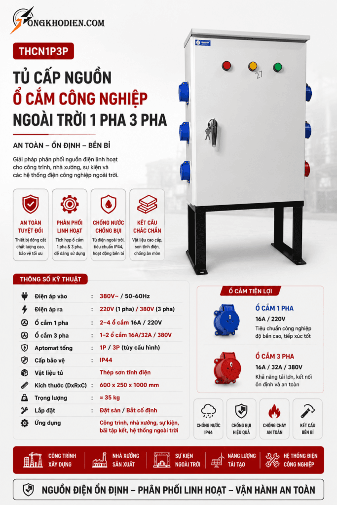 Tủ Cấp Nguồn Ổ Cắm Công Nghiệp Ngoài Trời Chống Nước Chịu Tải Cao 8 Tủ cấp nguồn ổ cắm công nghiệp ngoài trời