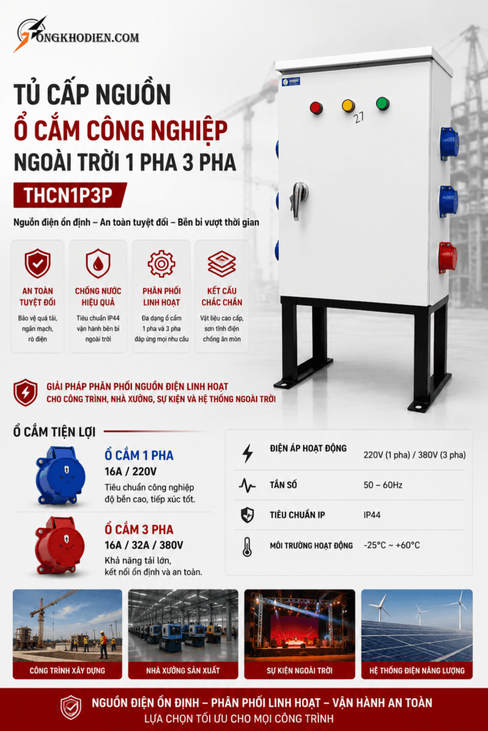 Tủ Cấp Nguồn Ổ Cắm Công Nghiệp Ngoài Trời Chống Nước Chịu Tải Cao 7 Tủ cấp nguồn ổ cắm công nghiệp ngoài trời
