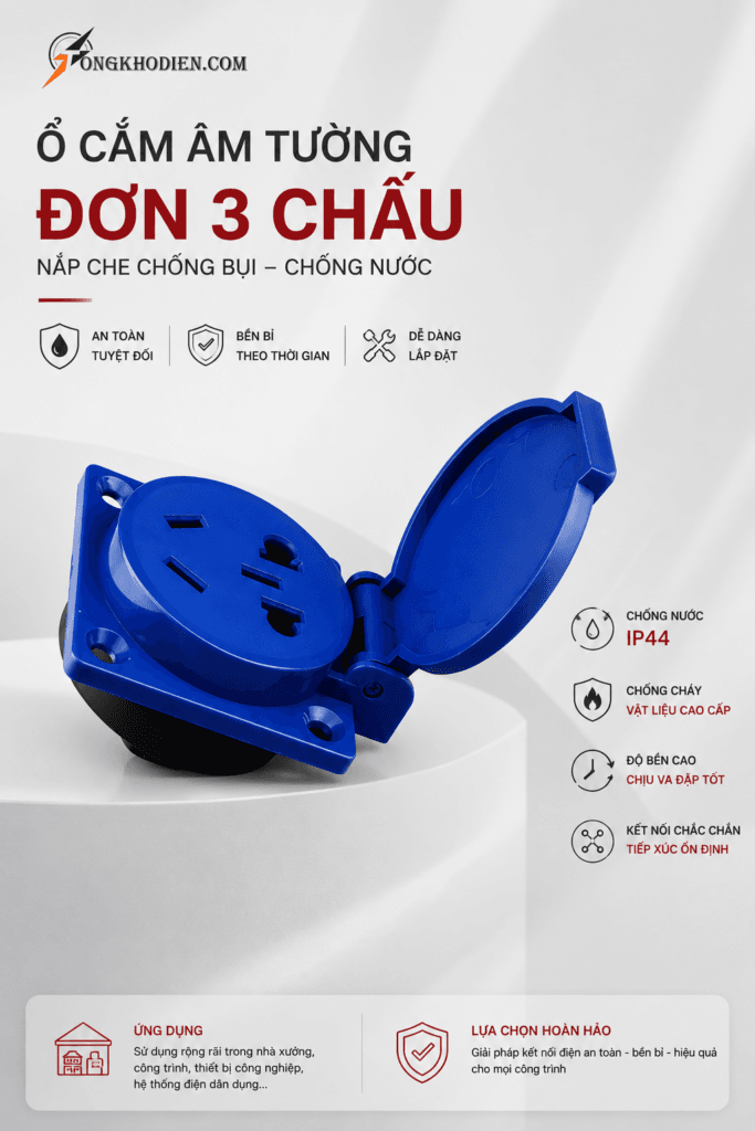 Ổ Cắm 1 Pha Đa Năng 10A 220V Phù Hợp Với Nhiều Loại Phích Cắm 8 ổ cắm 1 pha đa năng 10A 220V