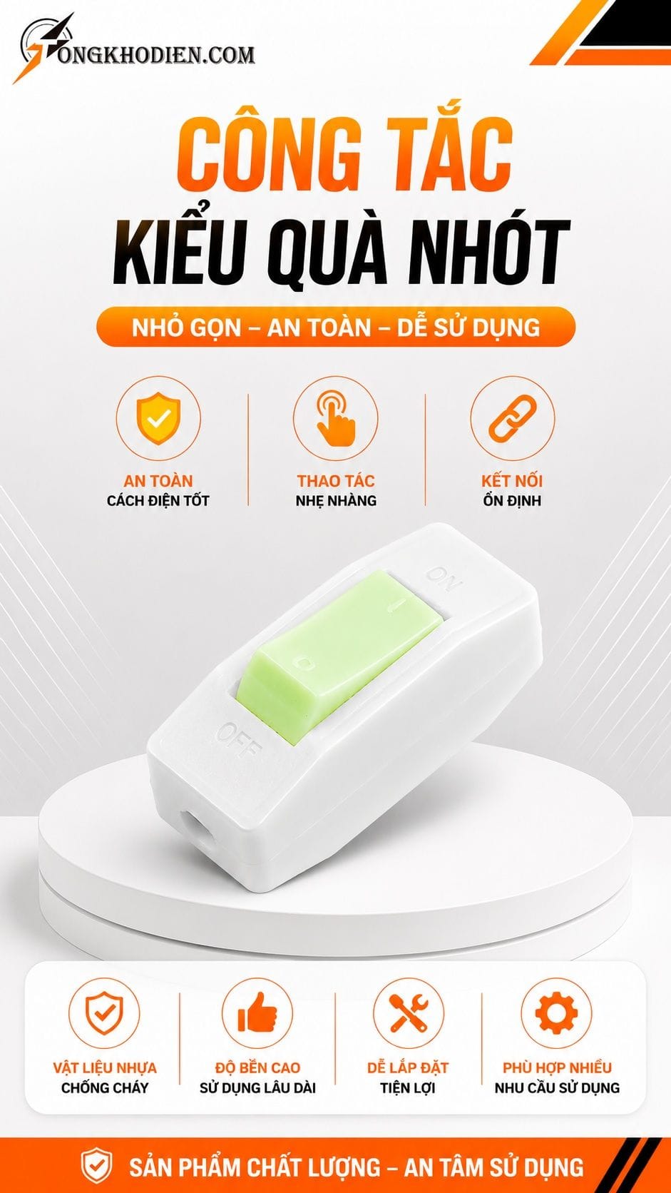 Công Tắc Kiểu Quả Nhót An Toàn Dân Dụng 6 Công tắc kiểu quả nhót dùng cho điện dân dụng