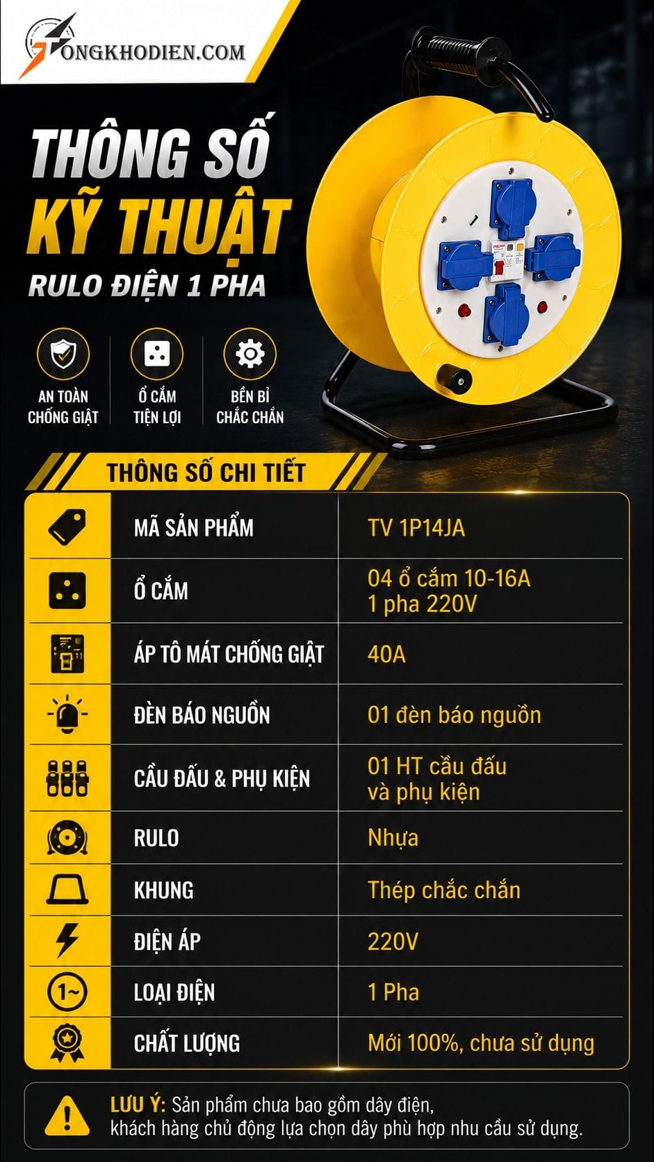 Thông số kỹ thuật cuộn dây điện rulo điện 1 pha