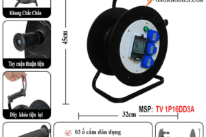 Cuộn Dây Điện Rulo 3 Ổ Cắm Kèm Apt Có Nắp Che An Toàn Chịu Tải Tốt 3 cuộn dây điện rulo 3 ổ cắm kèm apt