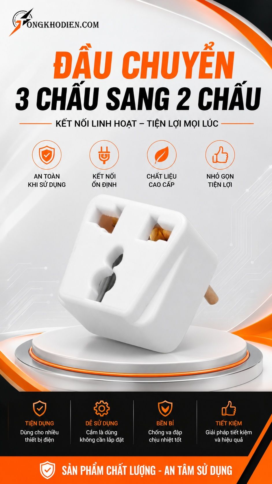 Đầu Chuyển 3 Chấu Sang 2 Chấu Tiện Lợi 6 Đầu chuyển 3 chấu sang 2 chấu điện dân dụng