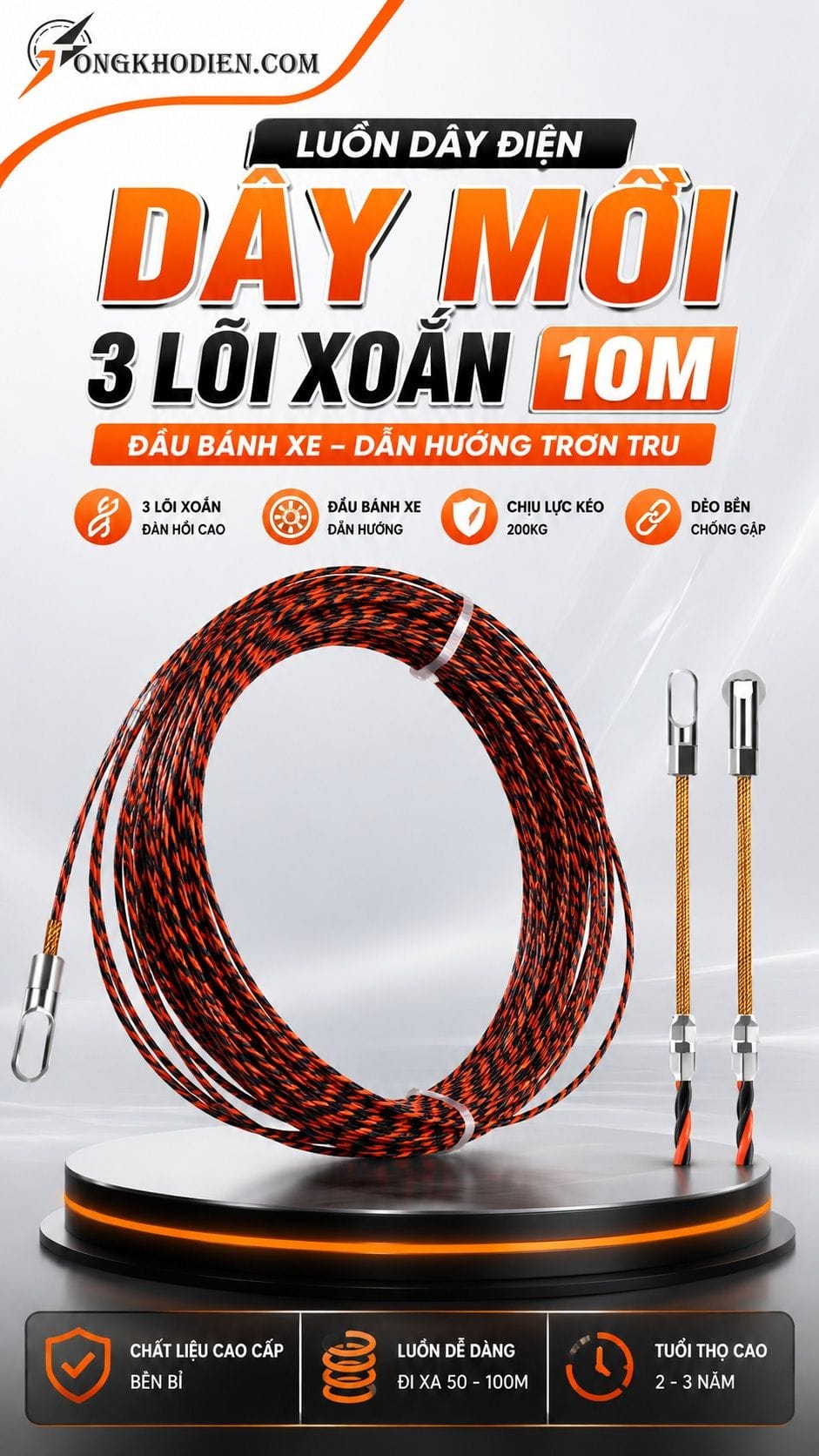 Dây mồi luồn ống điện 3 lõi xoắn 10m dẻo bền dễ luồn