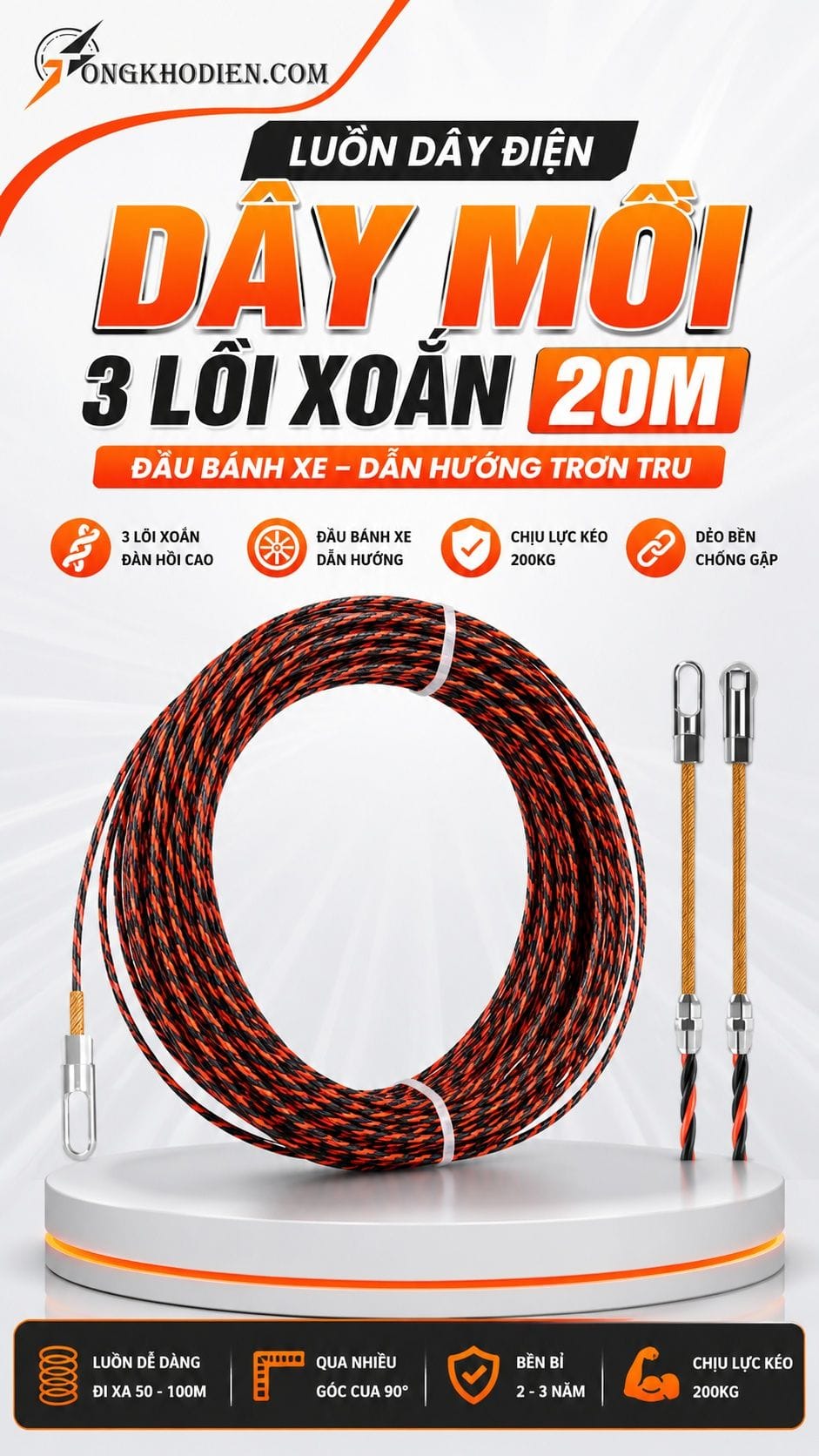 Dây Mồi Luồn Ống Điện 3 Lõi Xoắn 20m 6 Dây mồi luồn ống điện 3 lõi xoắn 20m dẻo bền dễ luồn