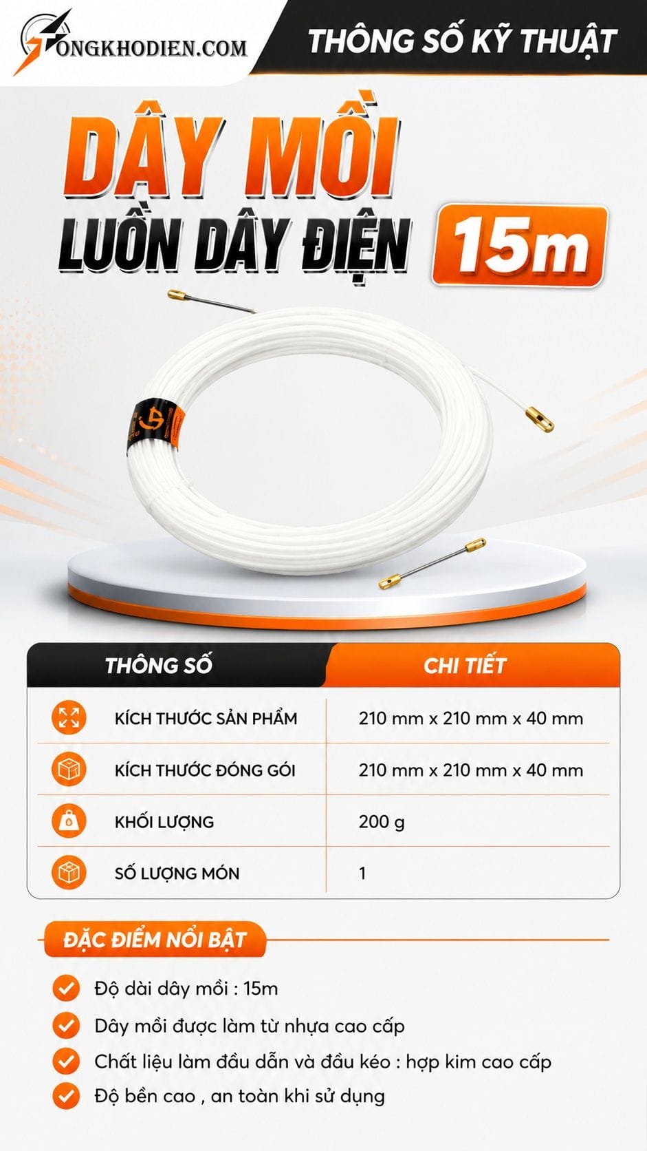 Dây Mồi Luồn Dây Điện 15 Mét Dẻo Bền Dễ Luồn 7 Thông số kỹ thuật dây mồi luồn dây điện 15 mét