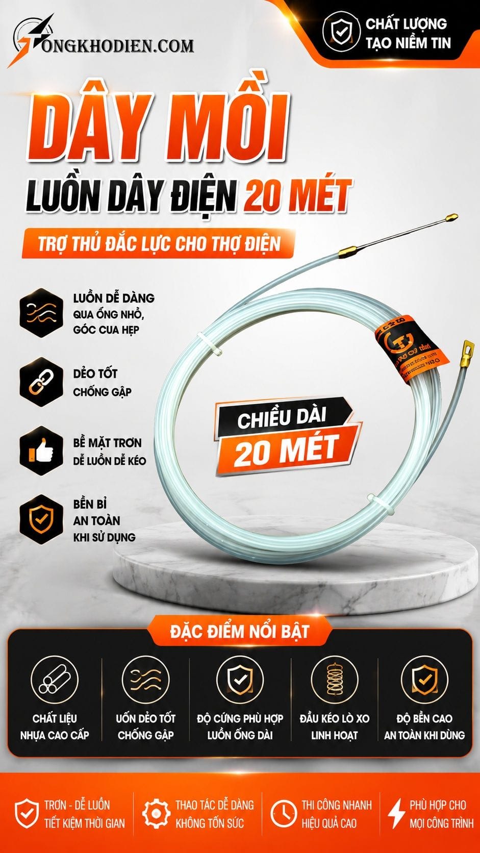 Dây Mồi Luồn Dây Điện 20 Mét Dẻo Bền Dễ Luồn 7 Dây mồi luồn dây điện 20 mét dẻo bền dễ luồn