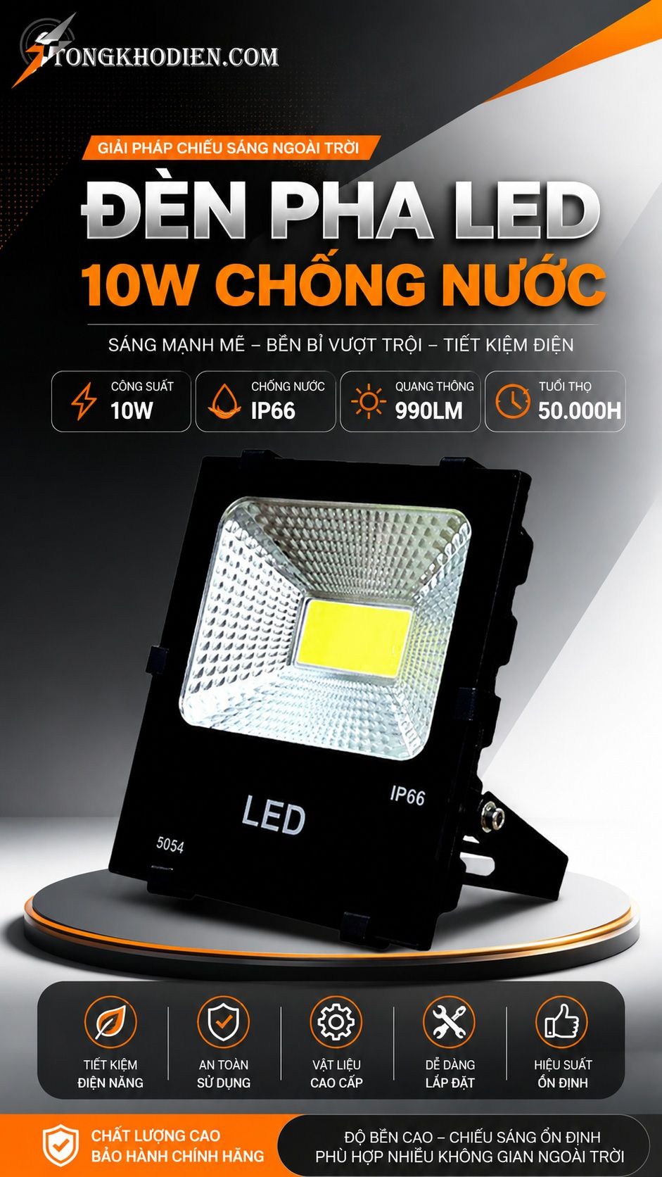 Đèn Pha LED 10W Chống Nước Chiếu Sáng Ngoài Trời 5 Đèn pha led 10w chống nước ngoài trời IP66