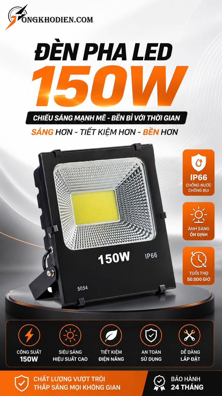Đèn Pha LED 150W Chống Nước Ngoài Trời 5 Đèn pha led 150w chống nước ngoài trời IP66