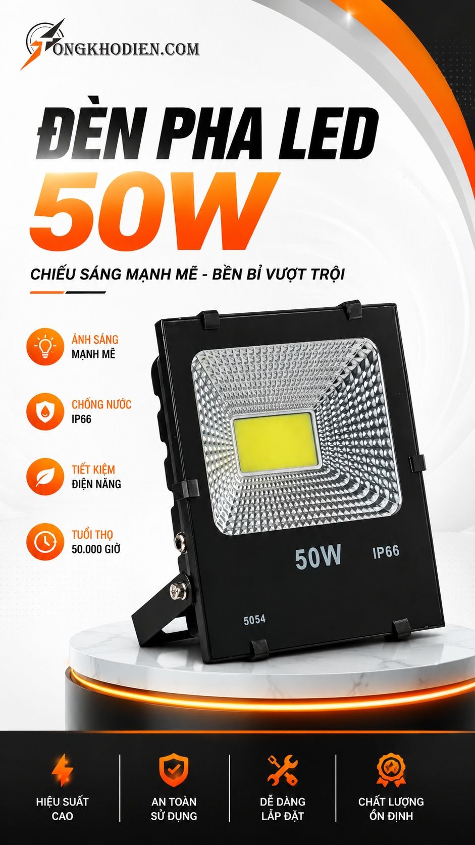 Đèn Pha LED 50W Chống Nước Ngoài Trời 5 Đèn pha led 50w chống nước ngoài trời IP66