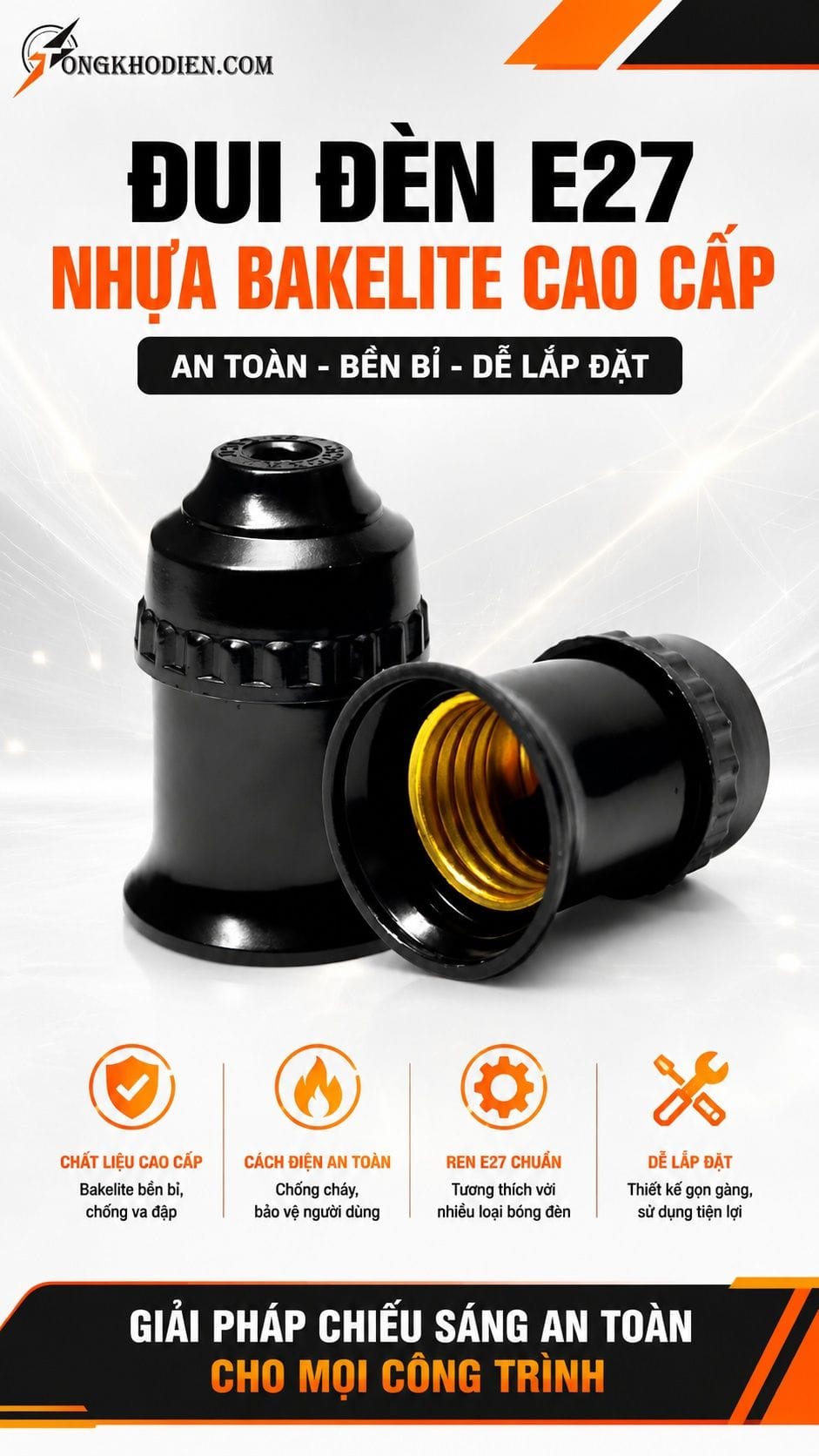 Đuôi Đèn Treo E27 An Toàn Dùng Gia Đình 7 Đuôi đèn treo E27 dùng cho hệ thống chiếu sáng dân dụng