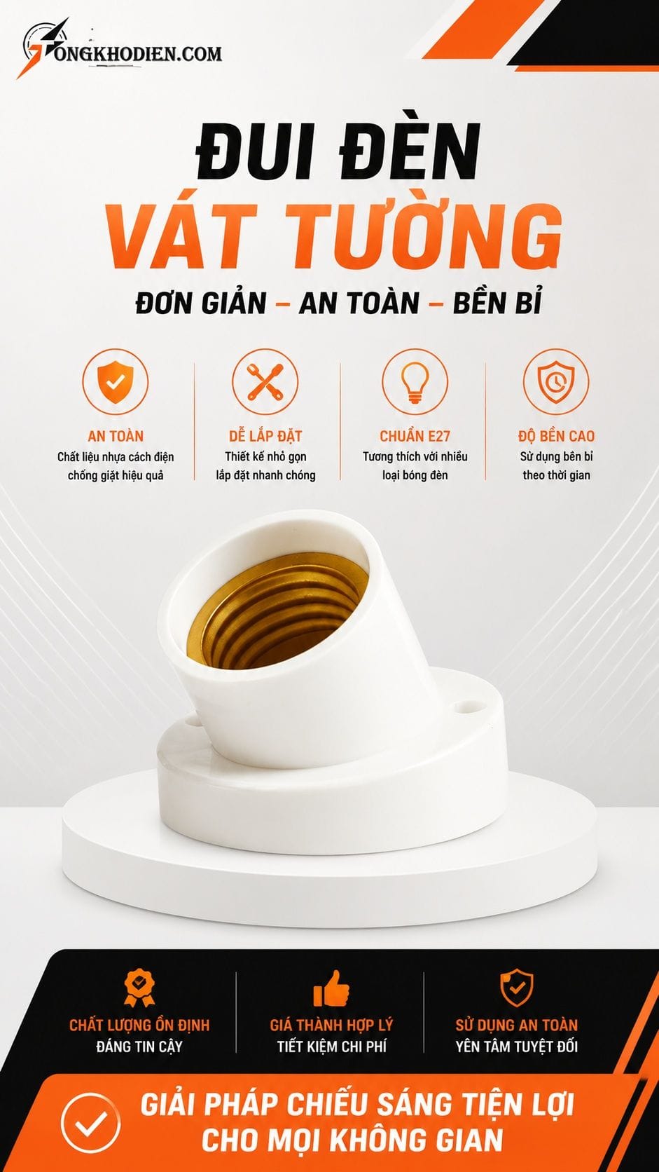 Đuôi Đèn Vát Tường Trắng An Toàn Dân Dụng 6 Đuôi đèn vát tường trắng dùng cho hệ thống chiếu sáng dân dụng