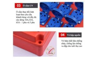 Hộp chia điện công nghiệp kèm aptomat chống giật 32A với 4 ổ cắm IP44 an toàn cho công trình và nhà xưởng.