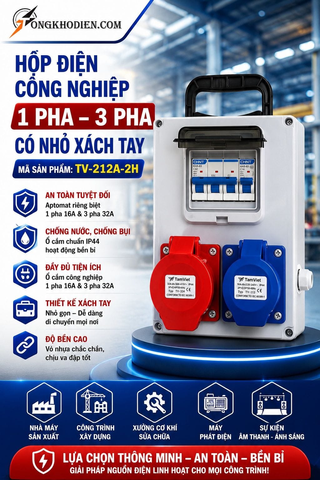 Hộp Điện Công Nghiệp 1 Pha 3 Pha Có Nhỏ Xách Tay 6 Hộp điện công nghiệp 1 pha 3 pha có nhỏ xách tay TV-212A-2H