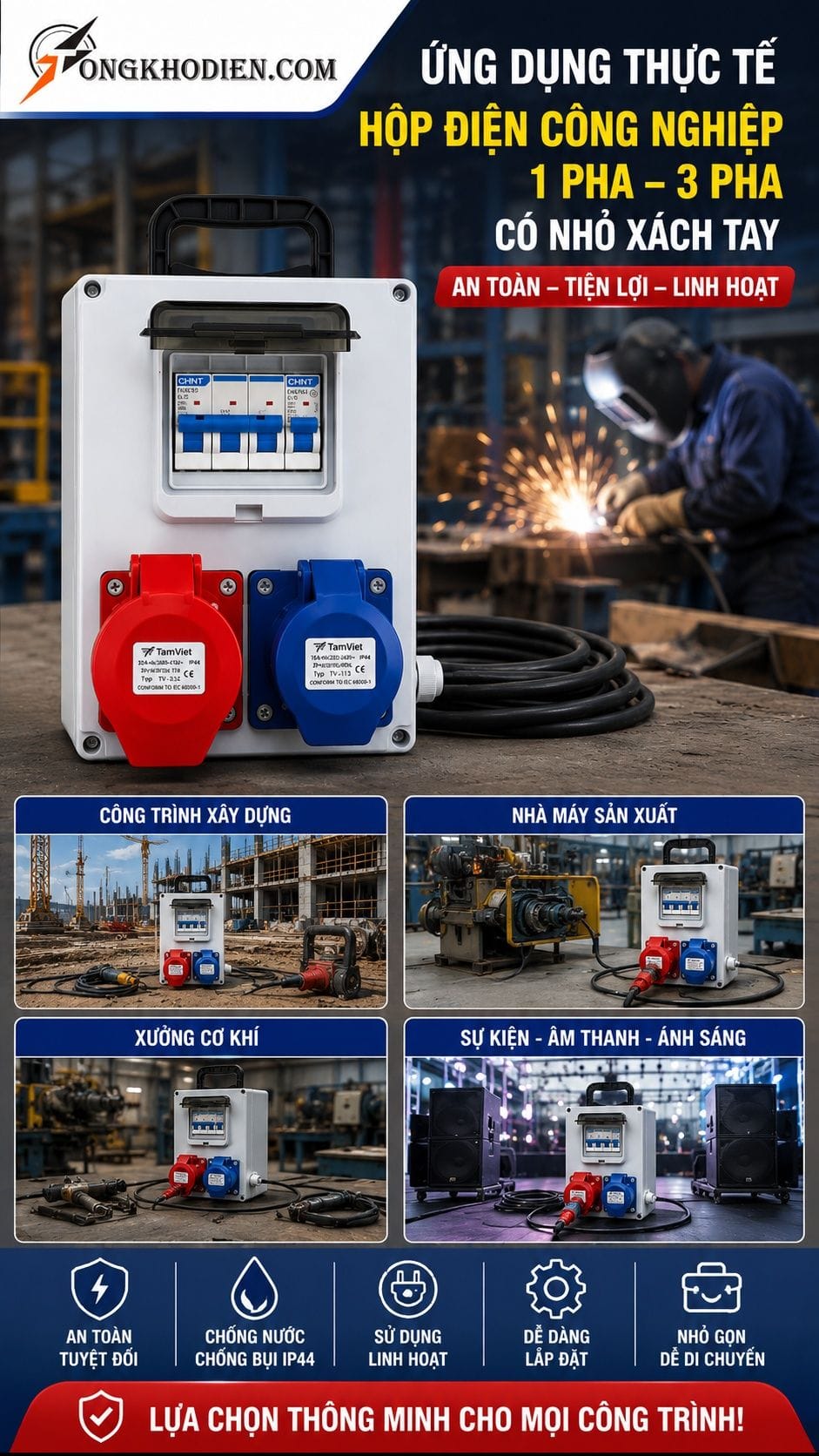 Hộp Điện Công Nghiệp 1 Pha 3 Pha Có Nhỏ Xách Tay 8 Ứng dụng thực tế hộp điện TV-212A-2H