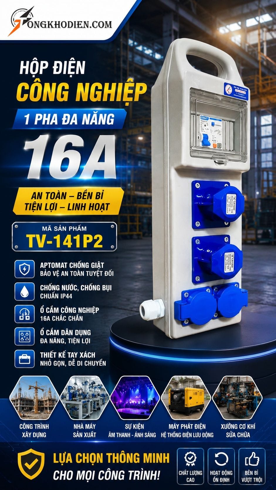 Hộp Điện Công Nghiệp 1 Pha Đa Năng 16A TV-141P2 7 Hộp điện công nghiệp 1 pha đa năng 16A TV-141P2