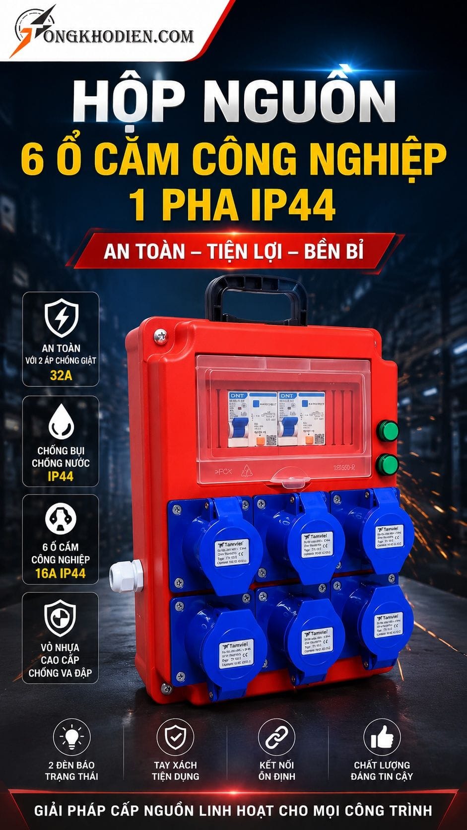 Hộp Nguồn 6 Ổ Cắm Công Nghiệp 1 Pha IP44 5 Hộp nguồn 6 ổ cắm công nghiệp 1 pha