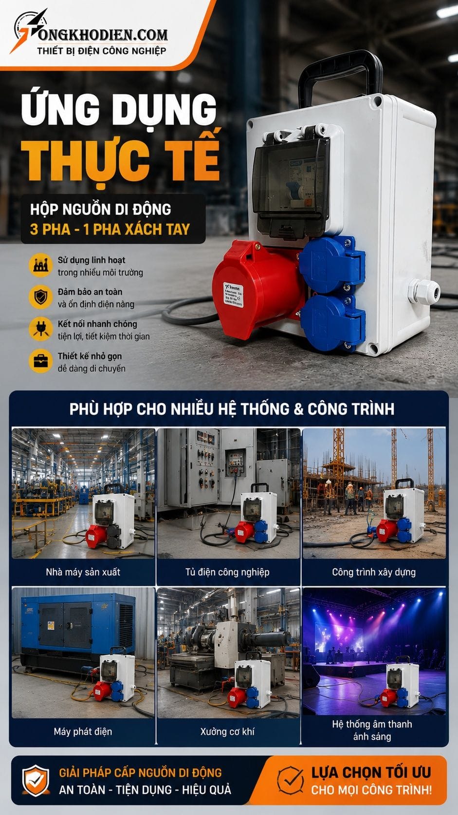 Hộp nguồn di động 3 pha 1 pha xách tay an toàn 8 Ứng dụng thực tế hộp nguồn di động 3 pha 1 pha xách tay