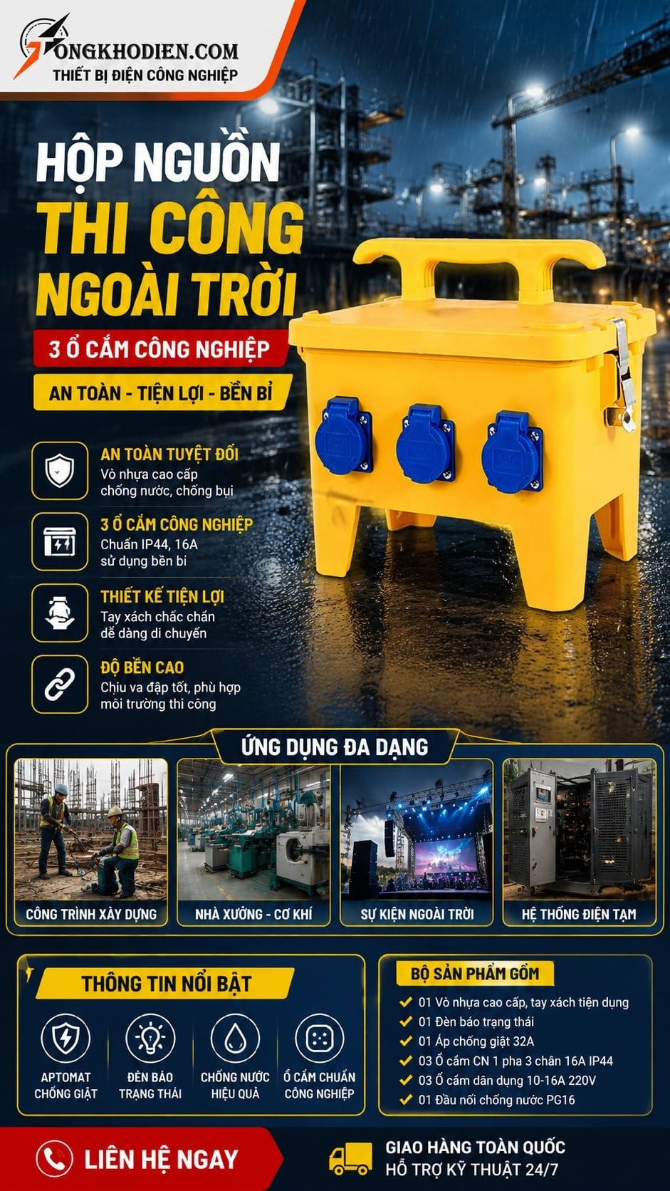 Hộp nguồn điện thi công ngoài trời 1 pha an toàn 7 Hộp nguồn điện thi công ngoài trời TV H1