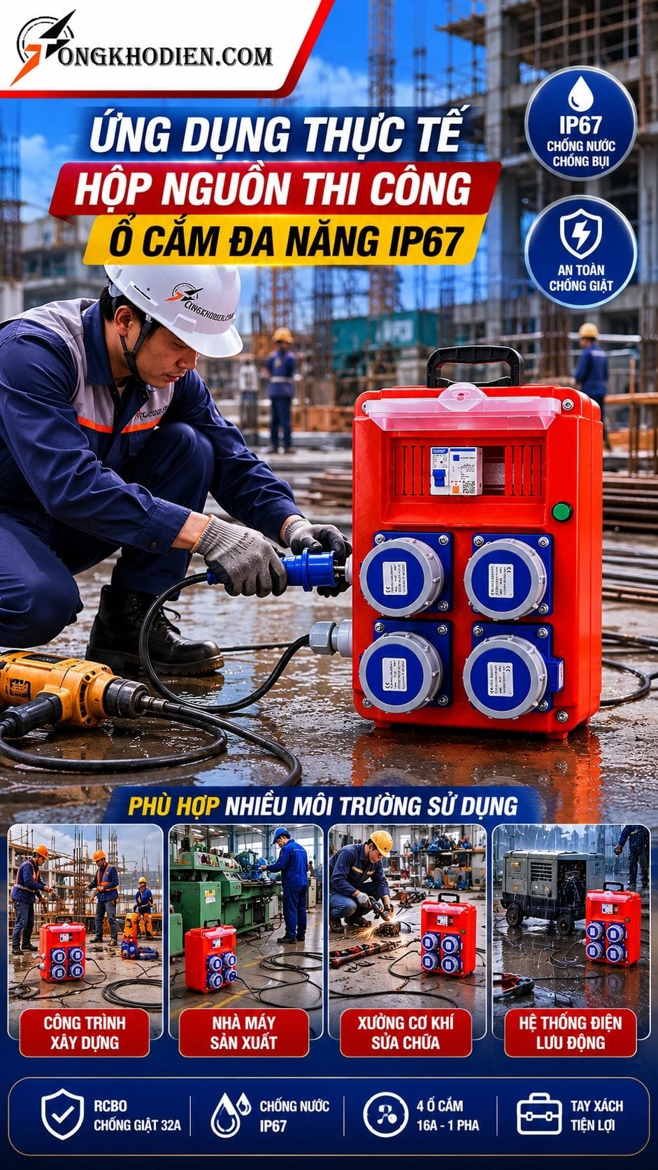 Ứng dụng thực tế hộp ổ cắm công nghiệp IP67