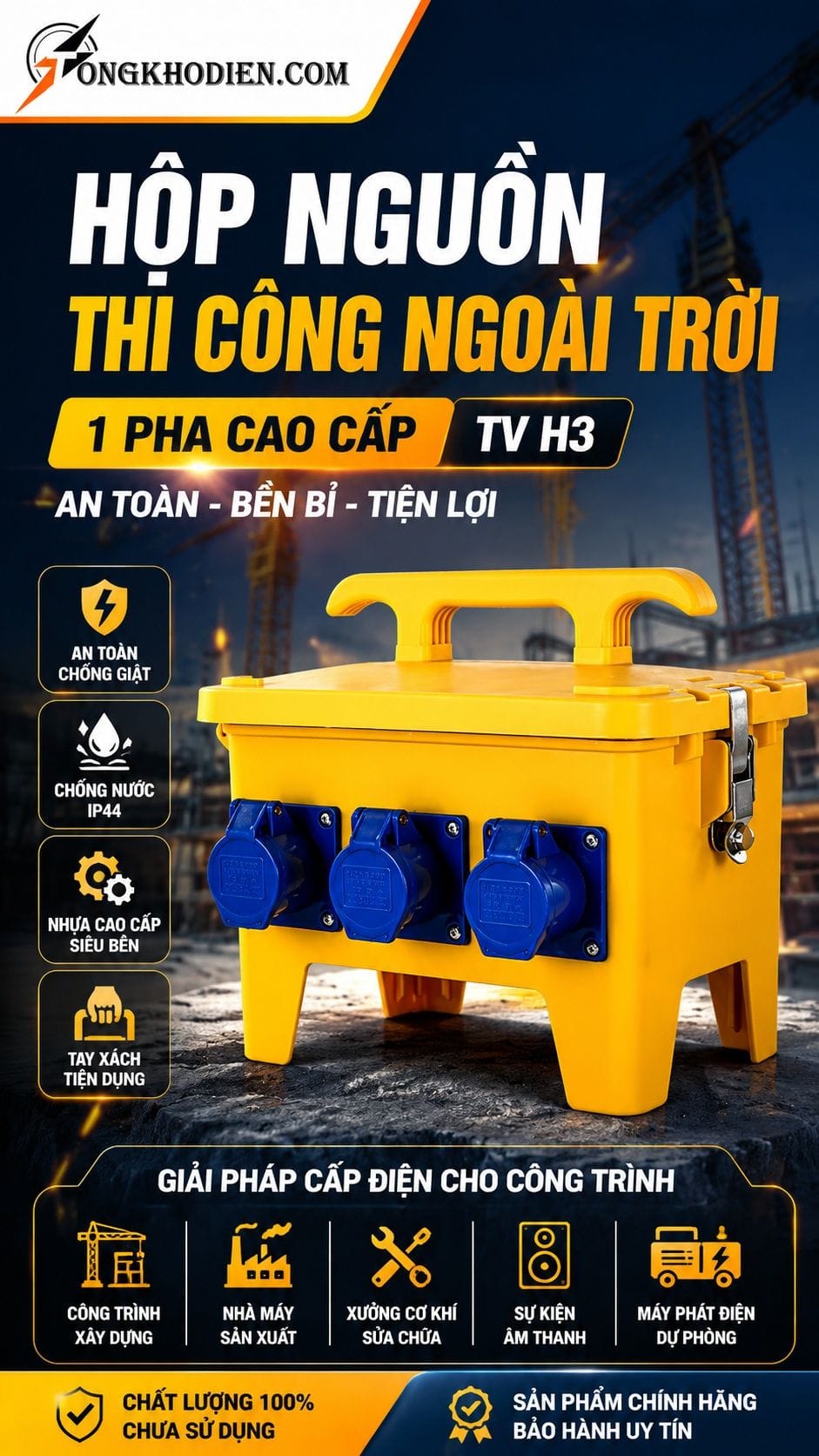 Hộp nguồn thi công ngoài trời 1 pha cao cấp