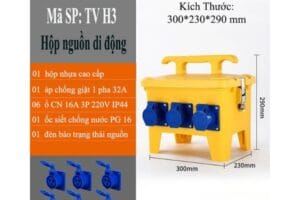 Hộp nguồn thi công ngoài trời 1 pha cao cấp với 6 ổ cắm công nghiệp IP44 và CB chống giật an toàn.
