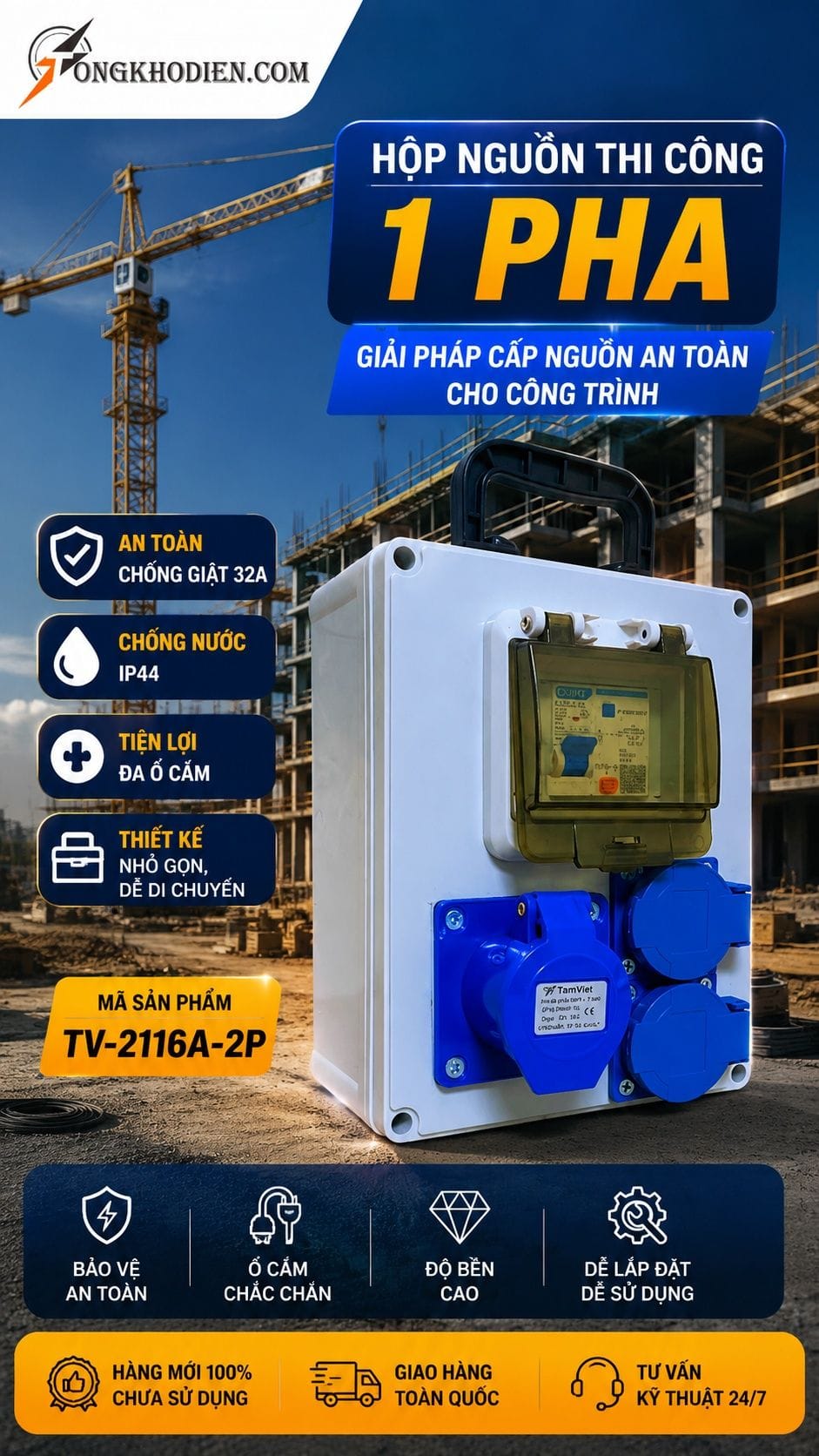Hộp nguồn thi công 1 pha chống giật ngoài trời 6 Hộp nguồn thi công 1 pha TV-2116A-2P