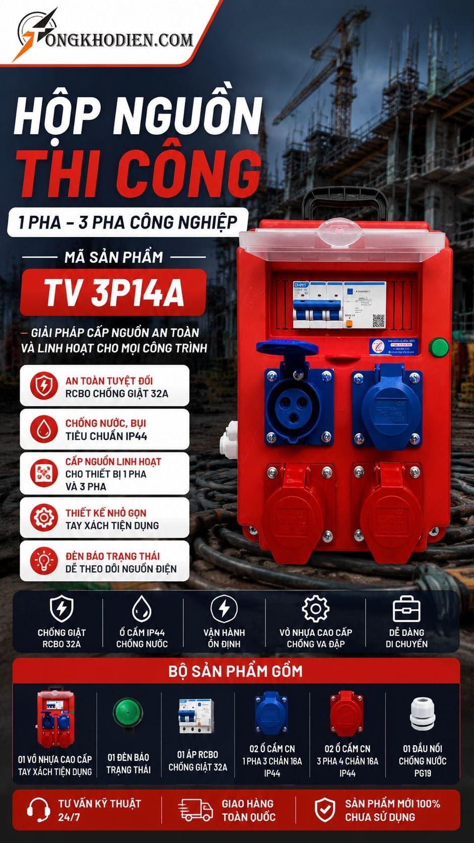 Hộp nguồn thi công 1 pha 3 pha chống giật 7 Hộp nguồn thi công 1 pha 3 pha TV 3P14A