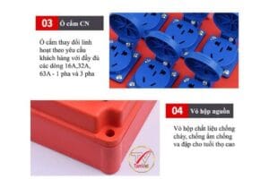 Hộp nguồn thi công 1 pha 3 pha chống giật 3 Hộp nguồn thi công 1 pha 3 pha TV 3P14A tích hợp RCBO chống giật và ổ cắm IP44 an toàn