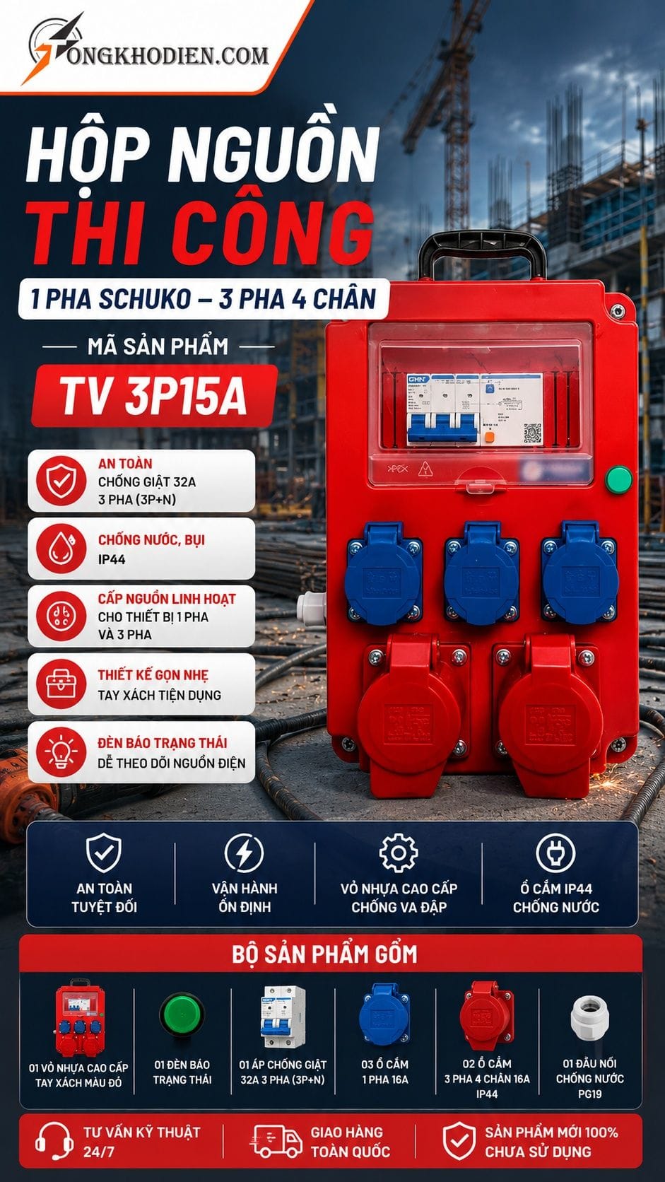 Hộp nguồn thi công 1 pha 3 pha chống giật 6 Hộp nguồn thi công 1 pha 3 pha TV 3P15A