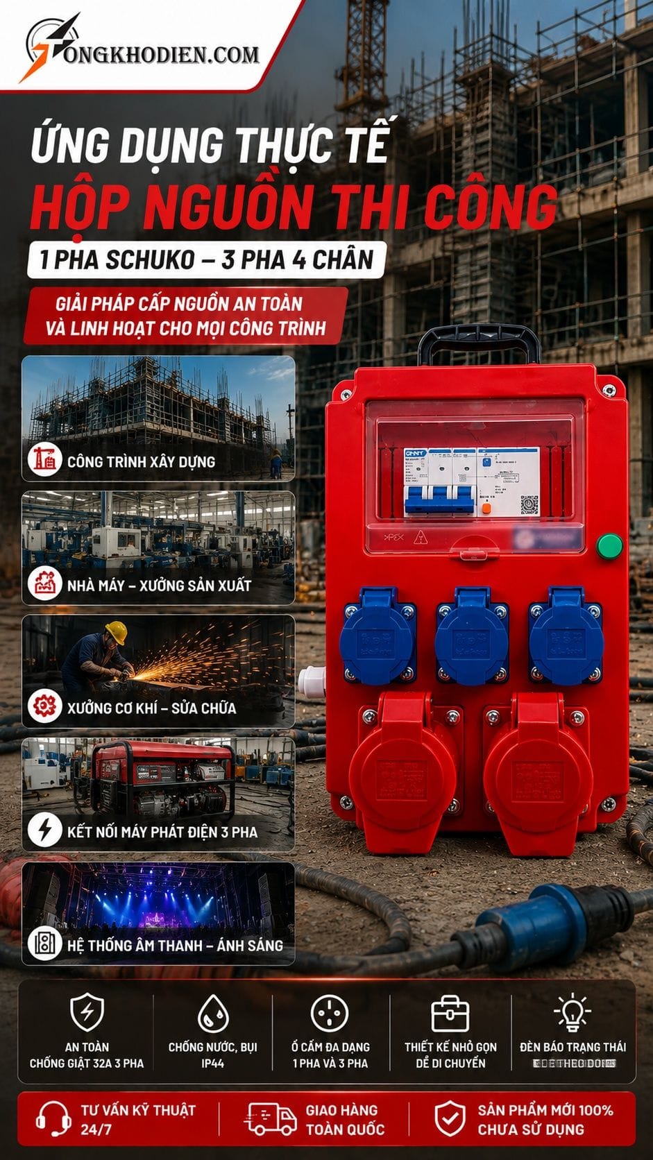 Hộp nguồn thi công 1 pha 3 pha chống giật 8 Ứng dụng thực tế hộp nguồn thi công 1 pha 3 pha