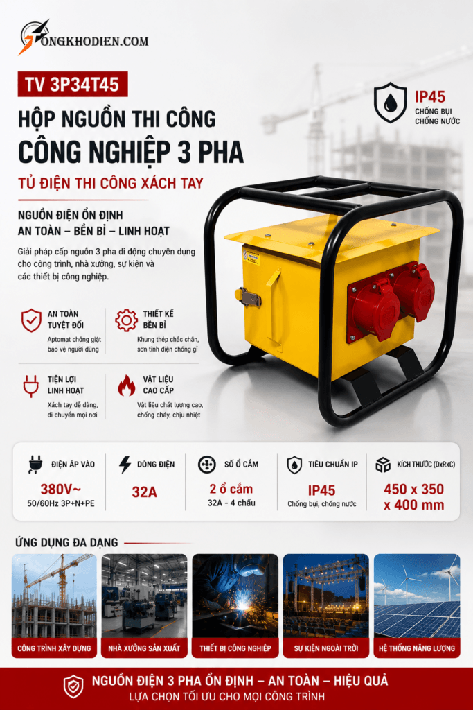 hộp nguồn thi công công nghiệp 3 pha