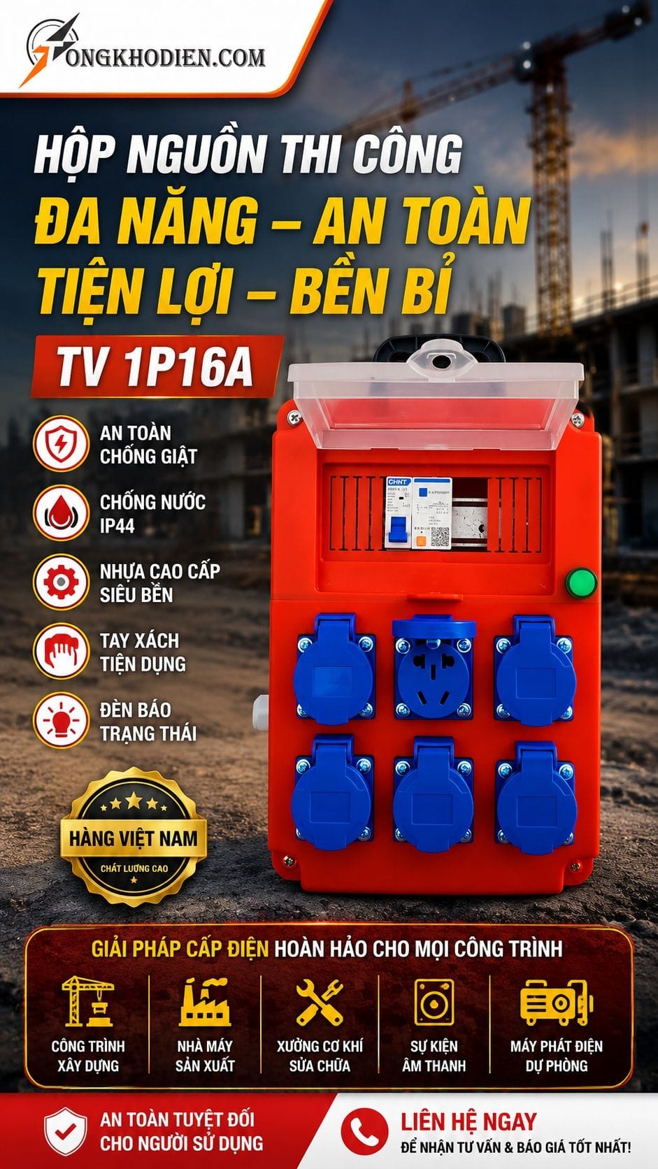 Hộp Ổ Phích Cắm Công Nghiệp Đa Năng TV 1P16A 7 Hộp ổ phích cắm công nghiệp đa năng